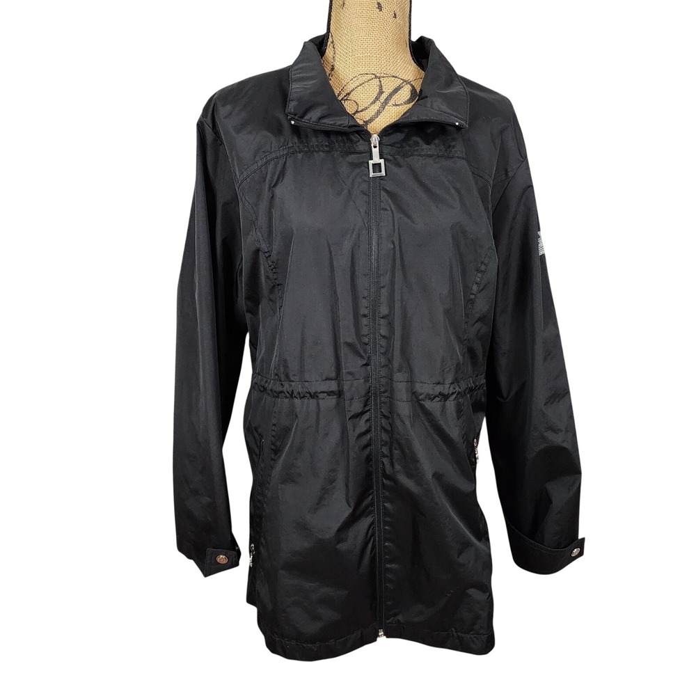 ZEROXPOSUR Size 1X Black PVC Coated Drawstring Full Zip Wind Rain Jacket No Hood
